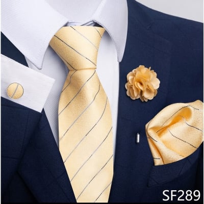 Picture of Luxury Fashionable Neck Tie + Pocket Square + Cufflinks & Lapel Flower 4 item Tie Set For Men (1Set)-No Box (SF289,Int: One size)