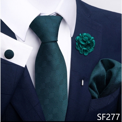 Picture of Luxury Fashionable Neck Tie + Pocket Square + Cufflinks & Lapel Flower 4 item Tie Set For Men (1Set)-No Box (SF277,Int: One size)