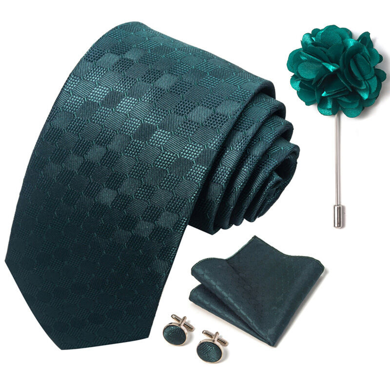 Picture of Luxury Fashionable Neck Tie + Pocket Square + Cufflinks & Lapel Flower 4 item Tie Set For Men (1Set)-No Box (SF277,Int: One size)