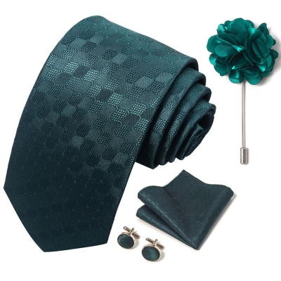 Picture of Luxury Fashionable Neck Tie + Pocket Square + Cufflinks & Lapel Flower 4 item Tie Set For Men (1Set)-No Box (SF277,Int: One size)