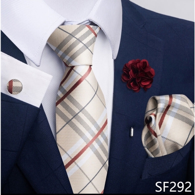 Picture of Luxury Fashionable Neck Tie + Pocket Square + Cufflinks & Lapel Flower 4 item Tie Set For Men (1Set)-No Box (SF292,Int: One size)