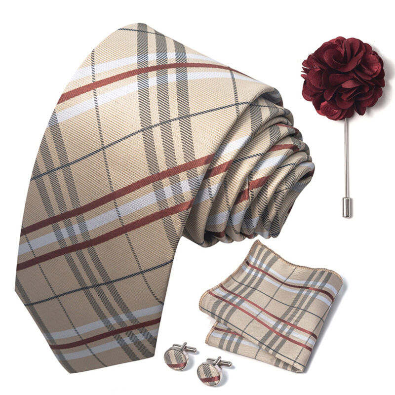 Picture of Luxury Fashionable Neck Tie + Pocket Square + Cufflinks & Lapel Flower 4 item Tie Set For Men (1Set)-No Box (SF292,Int: One size)