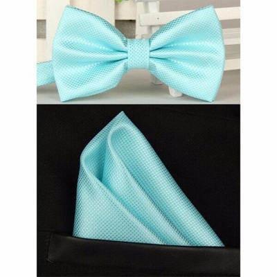 Picture of Solid Color Mens Bow Tie Set For Party, Wedding or Casual Occasion Fashion Accessories (Lake Blue,Int: One size)