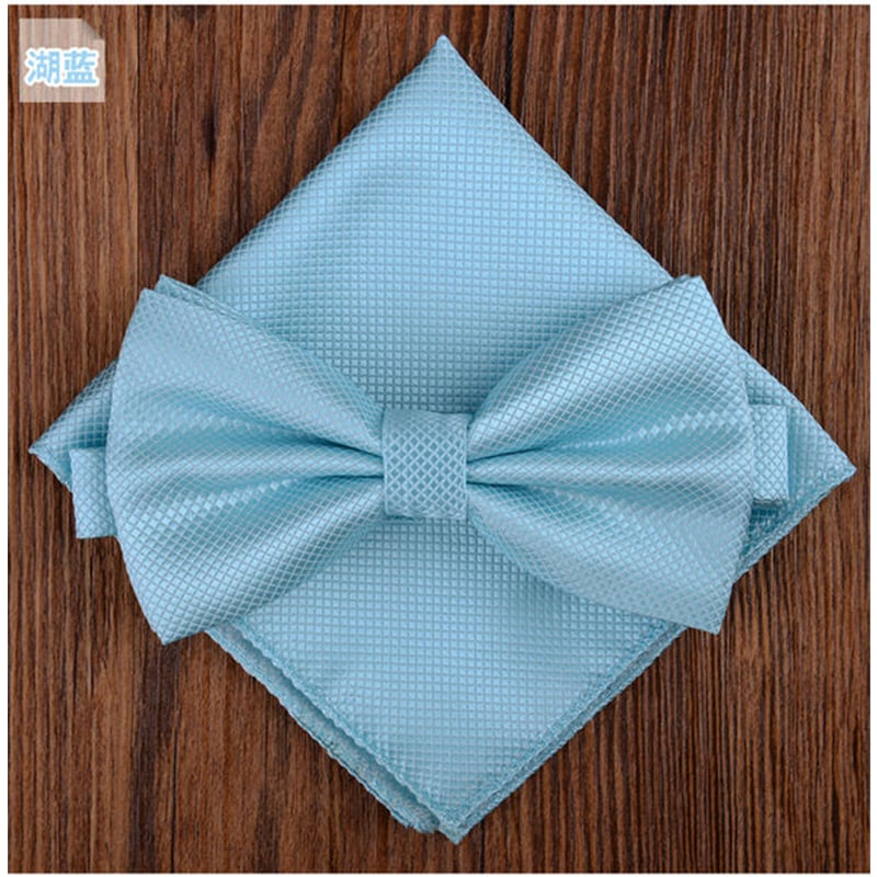 Picture of Solid Color Mens Bow Tie Set For Party, Wedding or Casual Occasion Fashion Accessories (Lake Blue,Int: One size)