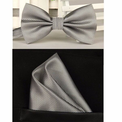 Picture of Solid Color Mens Bow Tie Set For Party, Wedding or Casual Occasion Fashion Accessories (Light Ash,Int: One size)