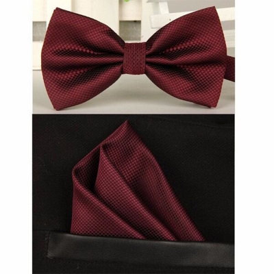 Picture of Solid Color Mens Bow Tie Set For Party, Wedding or Casual Occasion Fashion Accessories (Dark Maroon,Int: One size)