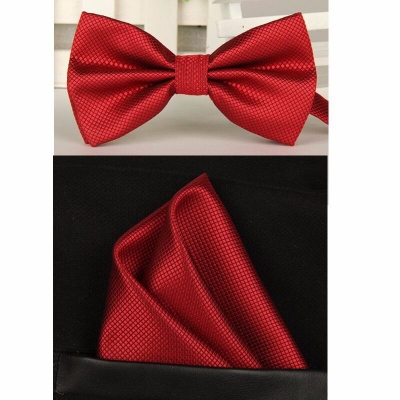 Picture of Solid Color Mens Bow Tie Set For Party, Wedding or Casual Occasion Fashion Accessories (Maroon,Int: One size)