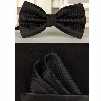 Picture of Solid Color Mens Bow Tie Set For Party, Wedding or Casual Occasion Fashion Accessories (Black,Int: One size)