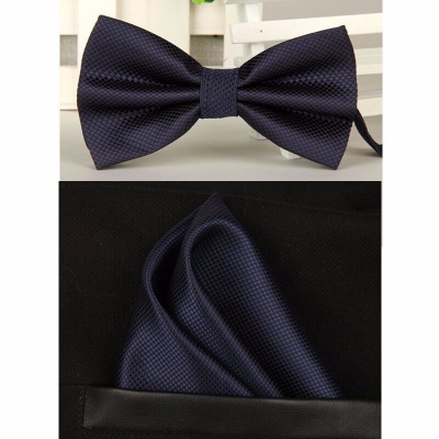 Picture of Solid Color Mens Bow Tie Set For Party, Wedding or Casual Occasion Fashion Accessories (Dark blue,Int: One size)