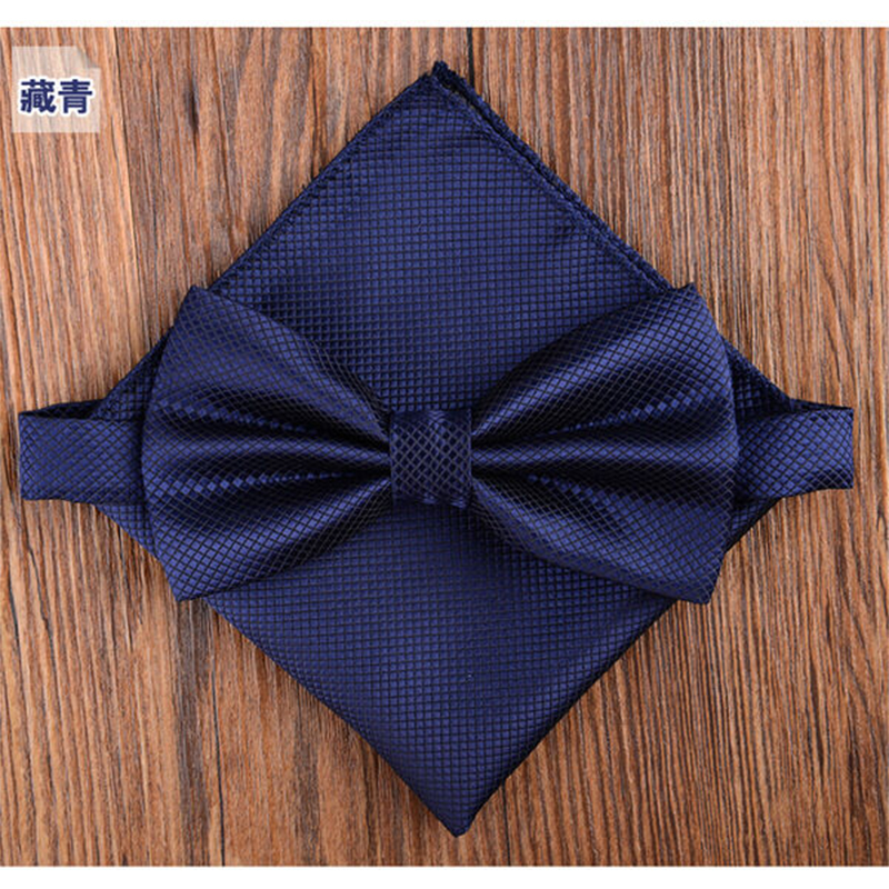 Picture of Solid Color Mens Bow Tie Set For Party, Wedding or Casual Occasion Fashion Accessories (Dark blue,Int: One size)