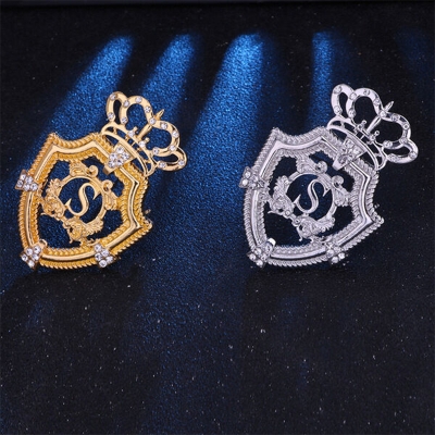 Picture of Large Size Crown Brooch Badge for Men Suit Accessories (Golden & Silver)
