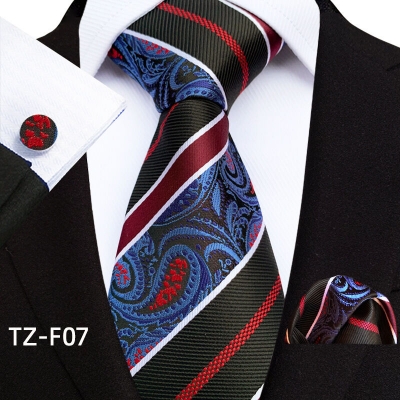 Picture of Luxury Fashionable Neck Tie + Pocket Square & Cufflinks 3 item Tie Set For Men (1 Set) (TZ-F07,Int: One size)