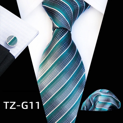 Picture of Luxury Fashionable Neck Tie + Pocket Square & Cufflinks 3 item Tie Set For Men (1 Set) (TZ-G11,Int: One size)