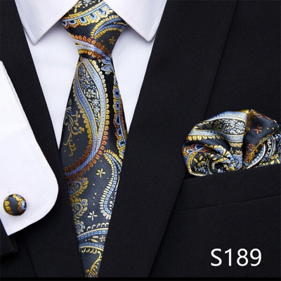 Picture of Luxury Fashionable Neck Tie + Pocket Square & Cufflinks 3 item Tie Set For Men (1 Set) (S189,Int: One size)