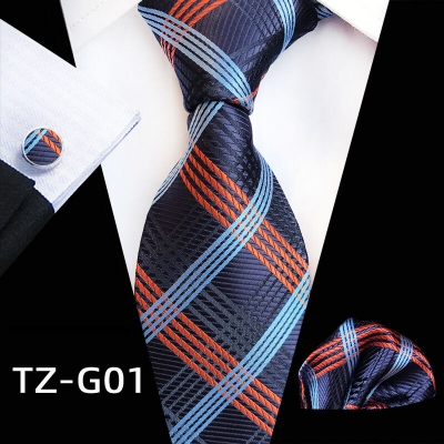 Picture of Luxury Fashionable Neck Tie + Pocket Square & Cufflinks 3 item Tie Set For Men (1 Set) (TZ-G01,Int: One size)