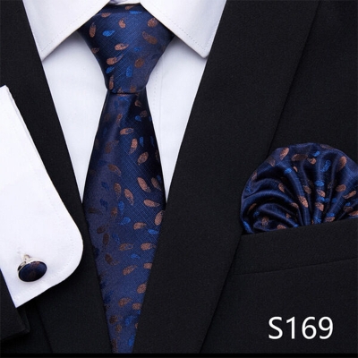 Picture of Luxury Fashionable Neck Tie + Pocket Square & Cufflinks 3 item Tie Set For Men (1 Set) (S169,Int: One size)