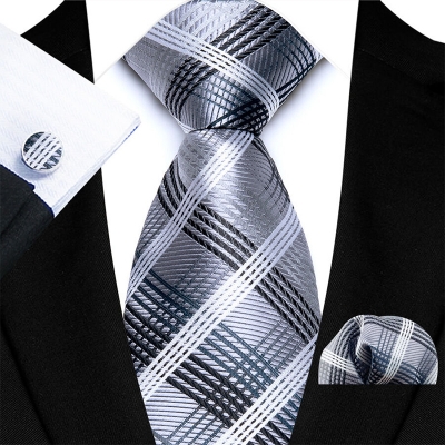 Picture of Luxury Fashionable Neck Tie + Pocket Square & Cufflinks 3 item Tie Set For Men (1 Set) (TZ-G20,Int: One size)