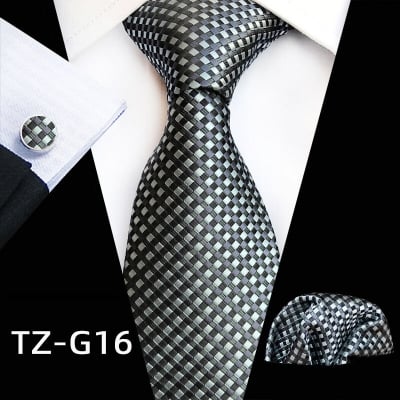 Picture of Luxury Fashionable Neck Tie + Pocket Square & Cufflinks 3 item Tie Set For Men (1 Set) (TZ-G16,Int: One size)