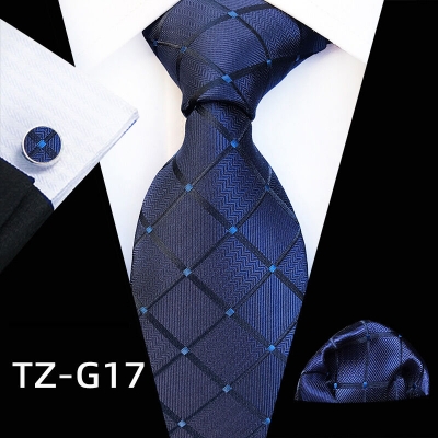 Picture of Luxury Fashionable Neck Tie + Pocket Square & Cufflinks 3 item Tie Set For Men (1 Set) (TZ-G17,Int: One size)