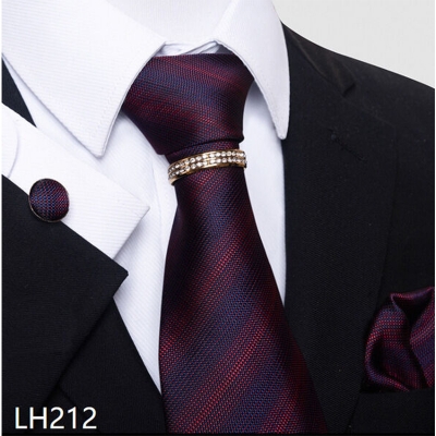 Picture of Luxury Jacquard Tie + Pocket Square + Cufflinks & Tie Knot Gold Ring 4 item Tie Set For Men (1 Set) (LH212,Int: One size)