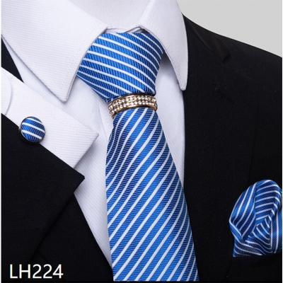 Picture of Luxury Jacquard Tie + Pocket Square + Cufflinks & Tie Knot Gold Ring 4 item Tie Set For Men (1 Set) (LH224,Int: One size)