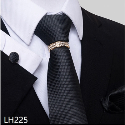 Picture of Luxury Jacquard Tie + Pocket Square + Cufflinks & Tie Knot Gold Ring 4 item Tie Set For Men (1 Set) (LH225,Int: One size)