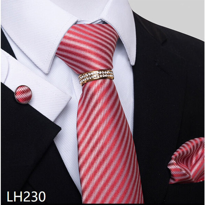 Picture of Luxury Jacquard Tie + Pocket Square + Cufflinks & Tie Knot Gold Ring 4 item Tie Set For Men (1 Set) (LH230,Int: One size)