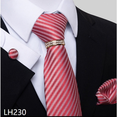 Picture of Luxury Jacquard Tie + Pocket Square + Cufflinks & Tie Knot Gold Ring 4 item Tie Set For Men (1 Set) (LH230,Int: One size)