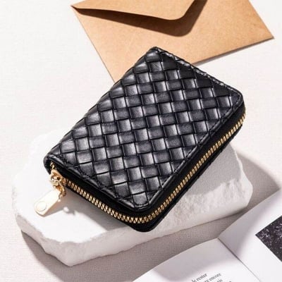 Picture of Men's and Women's Multiple Card Holder Zipper Small Coin Purse (Woven Pattern Black)