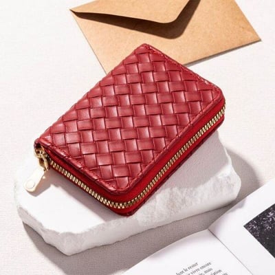 Picture of Men's and Women's Multiple Card Holder Zipper Small Coin Purse (Woven Pattern Red)