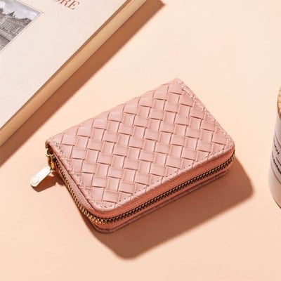 Picture of Men's and Women's Multiple Card Holder Zipper Small Coin Purse (Woven Pattern Pink)