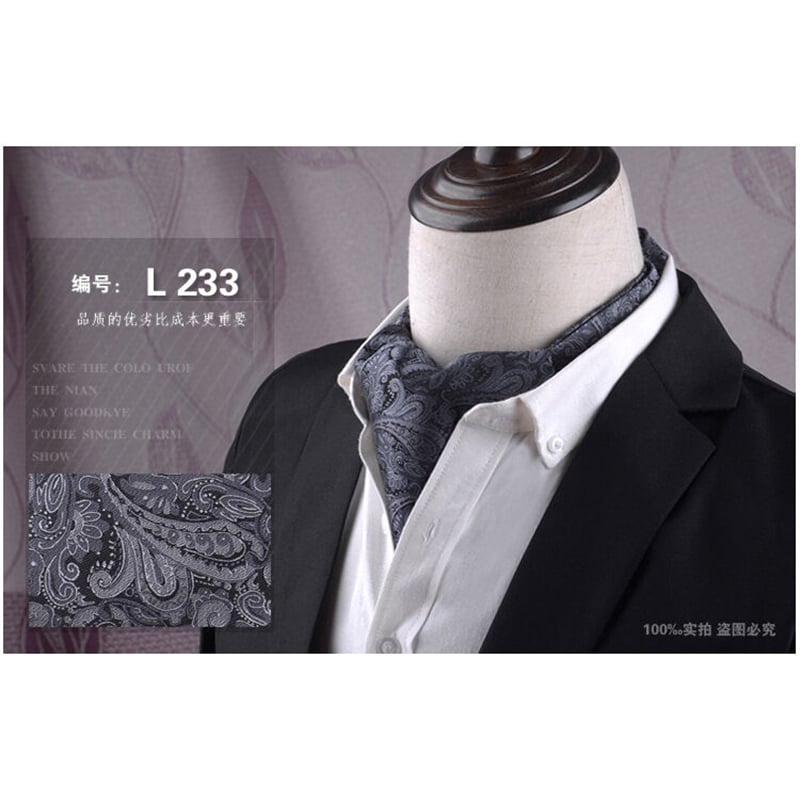 Picture of Men’s Ascot Cravat Tie with Pocket Square – Polyester Silk Scarf (1 Set) (LJN07,Int: One size)