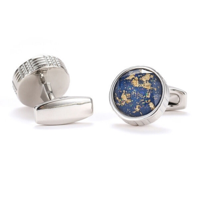Picture of Luxury Cufflinks Pair For Men French Cuff Shirt Button Accessories (Blue Stone Silver)
