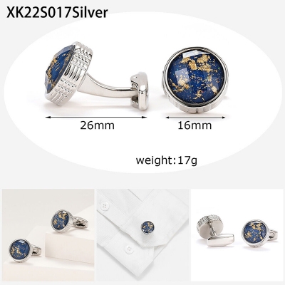 Picture of Luxury Cufflinks Pair For Men French Cuff Shirt Button Accessories (Blue Stone Silver)