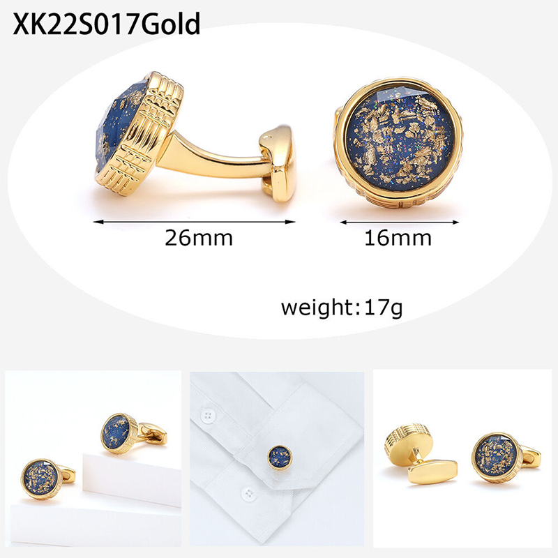 Picture of Luxury Cufflinks Pair For Men French Cuff Shirt Button Accessories (Blue Stone Golden 2)