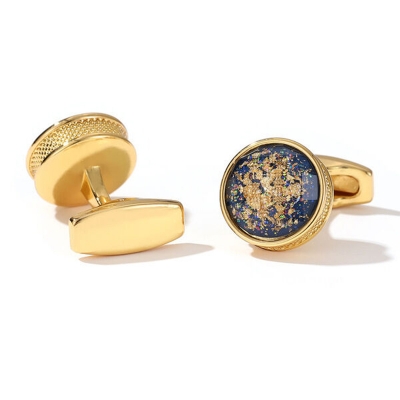 Picture of Luxury Cufflinks Pair For Men French Cuff Shirt Button Accessories (Blue Stone Golden 1)