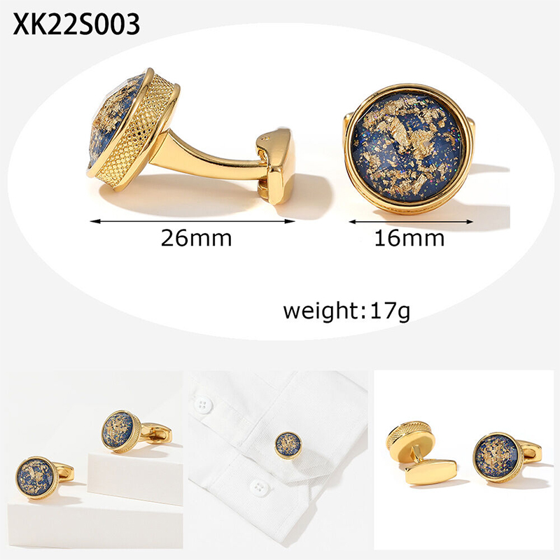 Picture of Luxury Cufflinks Pair For Men French Cuff Shirt Button Accessories (Blue Stone Golden 1)
