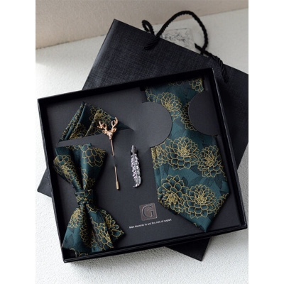 Picture of Men's High-Density Luxury Polyester Silk Fabrics  Patterned Tie Box 5 Item Set (1ps) (Floral Dark Green,Int: One size)