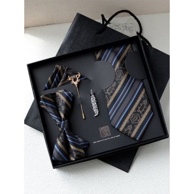 Picture of Men's High-Density Luxury Polyester Silk Fabrics  Patterned Tie Box 5 Item Set (1ps) (Stripped Coffee,Int: One size)