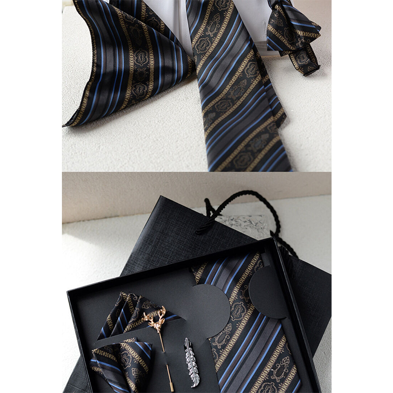 Picture of Men's High-Density Luxury Polyester Silk Fabrics  Patterned Tie Box 5 Item Set (1ps) (Stripped Coffee,Int: One size)
