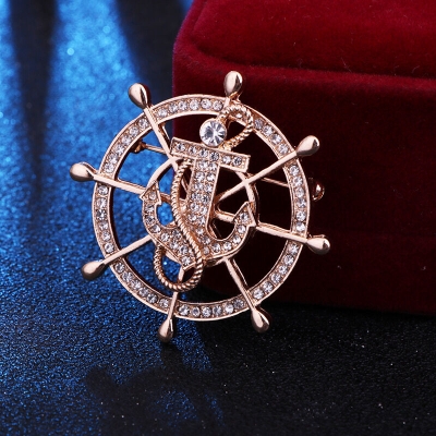 Picture of Luxury Stoned Rudder Wheel Anchor Brooch For Men & Women Fashion Accessories (Golden)