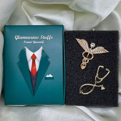Picture of Medical Professionals/Doctors Brooch Set – 2pcs Suit & Collar Accessories (2p Golden Set)