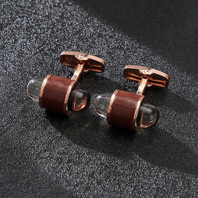Picture of Fancy Bullet Shape Copper Material French Cuff Shirt Button Accessory (Rose Gold Coffee)