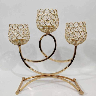 Picture of Golden Color Spiral Shape 3 in 1 Glossy Metal Made Candle Holder Gold