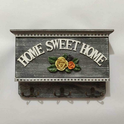 Picture of Home sweet home ash color wooden key holder Black