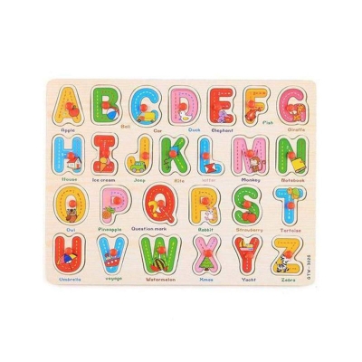 Picture of Wooden Blocks Uppercase Puzzle Board Montessori Reading Matching Word Educational Literacy Game Teaching Aids Toy Multicolor