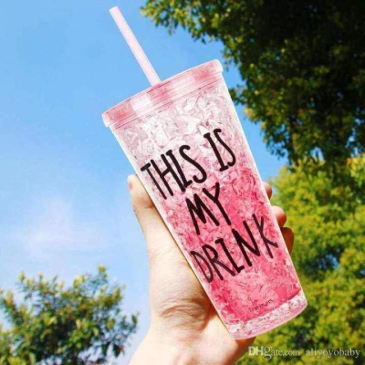 Picture of ice Broken glass desing cute  drinking mug with straw random pak Multicolor