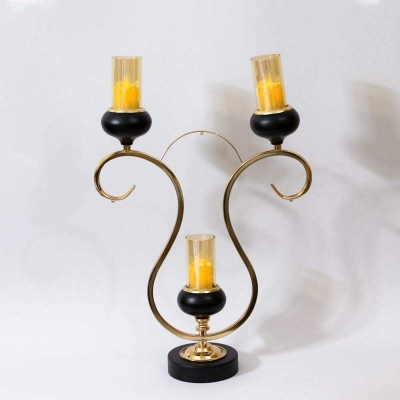 Picture of 3 in 1 Full Metal Body Black Holder with Glass Candle Holder Black