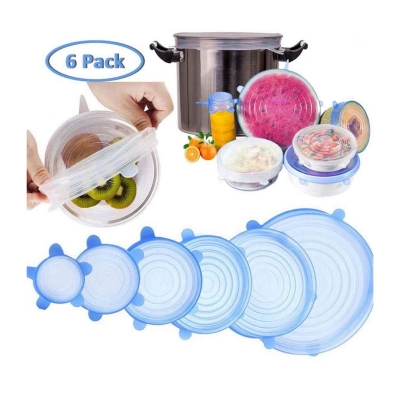 Picture of Food Cover Reusable Food Storage Lids Stretchable Silicon Storage Lids Covers Food Wrap Covers Silicone Stretch Lids 6Pcs Durable Silicone Bowl Covers Elastic Blue