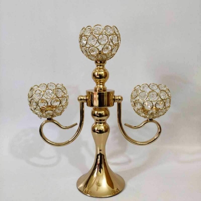 Picture of Golden Color 3 in 1 Glossy Metal Made Candle Holder Gold